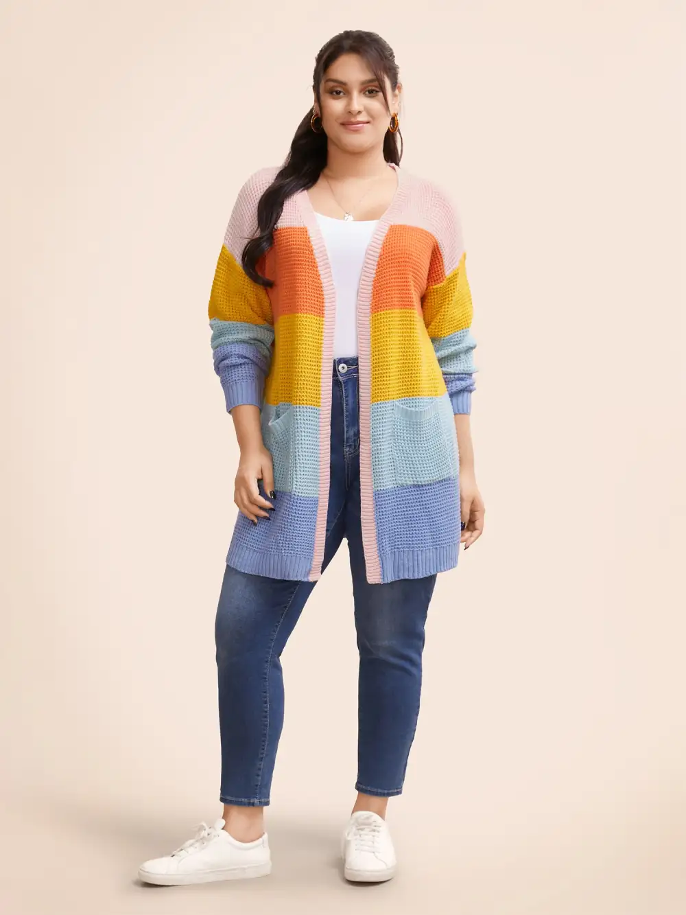 Colorblock Contrast Drop Shoulder Pocket Cardigan