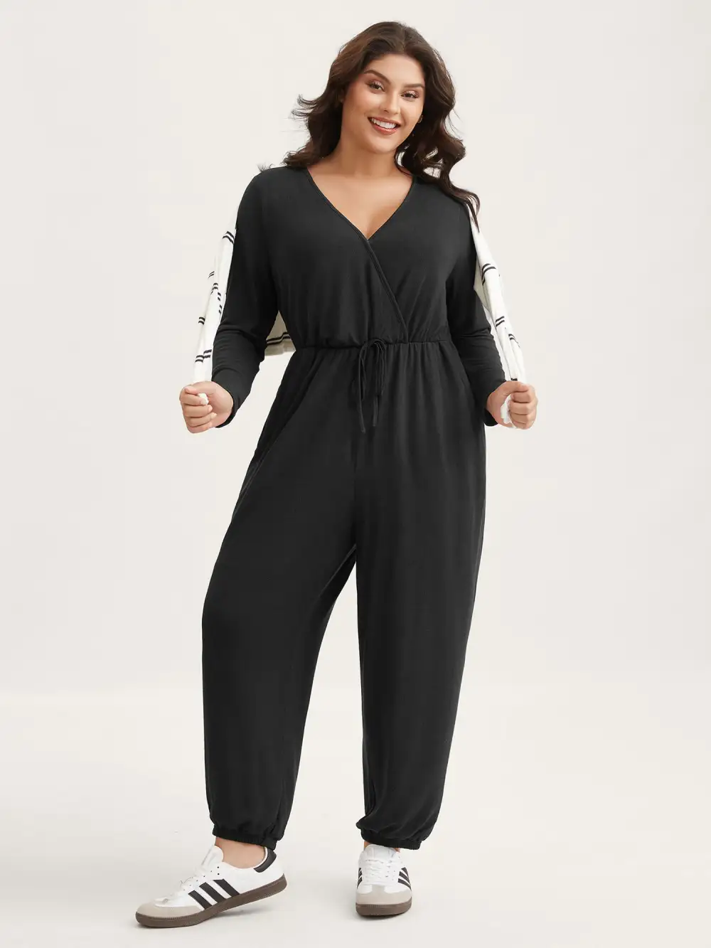 Elastic Waist Overlap Collar Lounge Jumpsuit