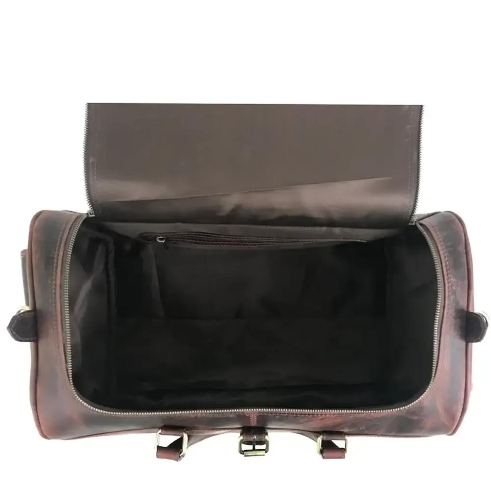 Dark Brown Leather Weekend Bag – Double Compartment Design