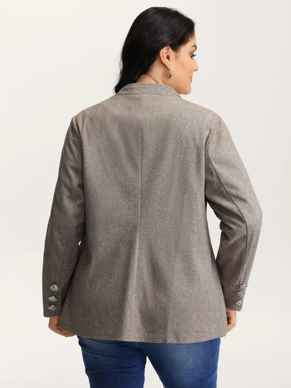 Herringbone Pattern Cinched-Waist Jacket