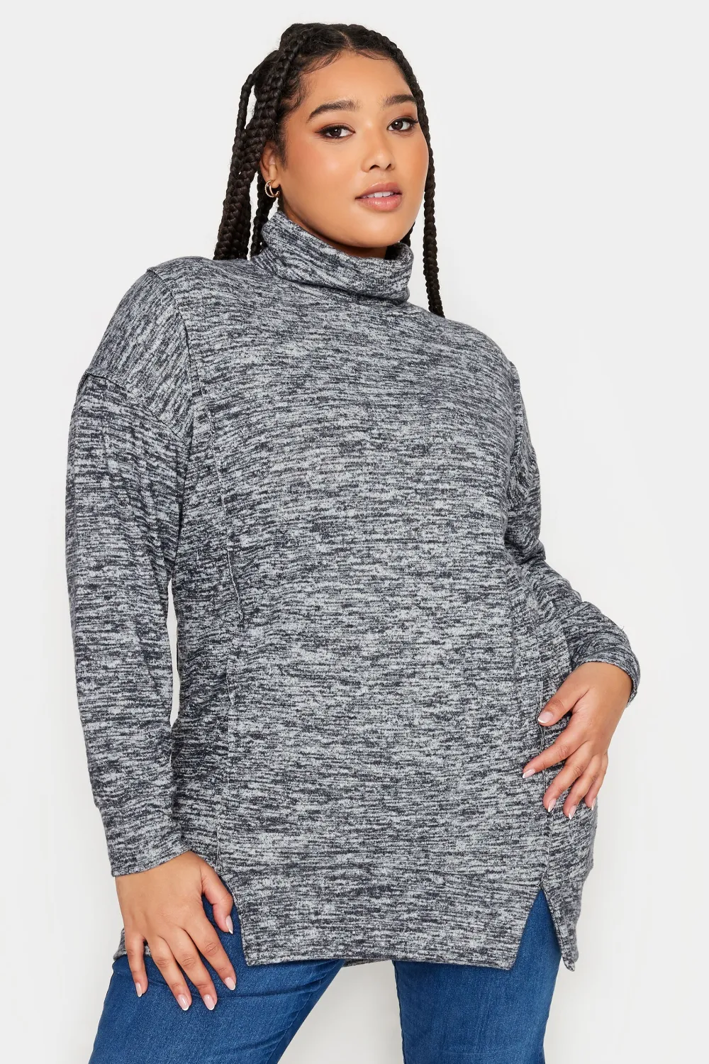 YOURS LUXURY Curve Grey Soft Touch Turtle Neck Jumper