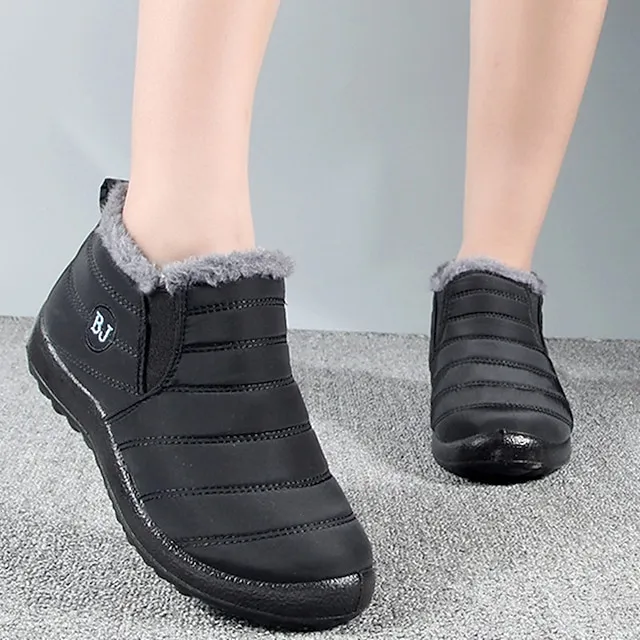 Women's Sneakers Boots Snow Boots Plus Size Winter Boots Daily Fleece Lined Booties Ankle Boots Winter Flat Heel Round Toe Plush Casual Comfort Elastic Fabric Loafer Solid Color Black Red Blue