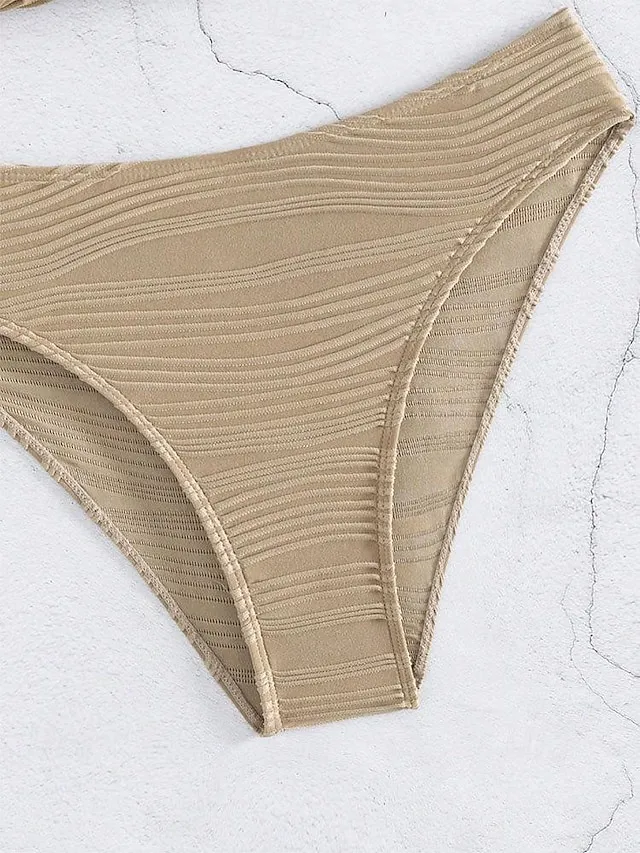 Women's Swimwear Bikini Normal Swimsuit Ruffle 2 Piece Plain Beach Wear Holiday Bathing Suits