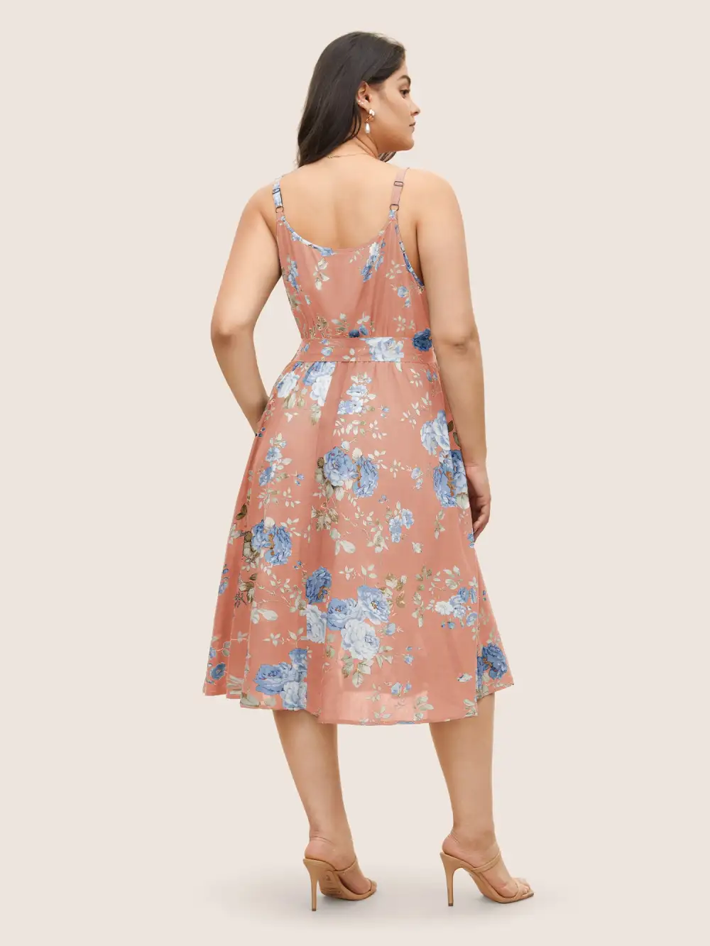 Floral Wrap Elastic Waist Belted Sleeveless Dress