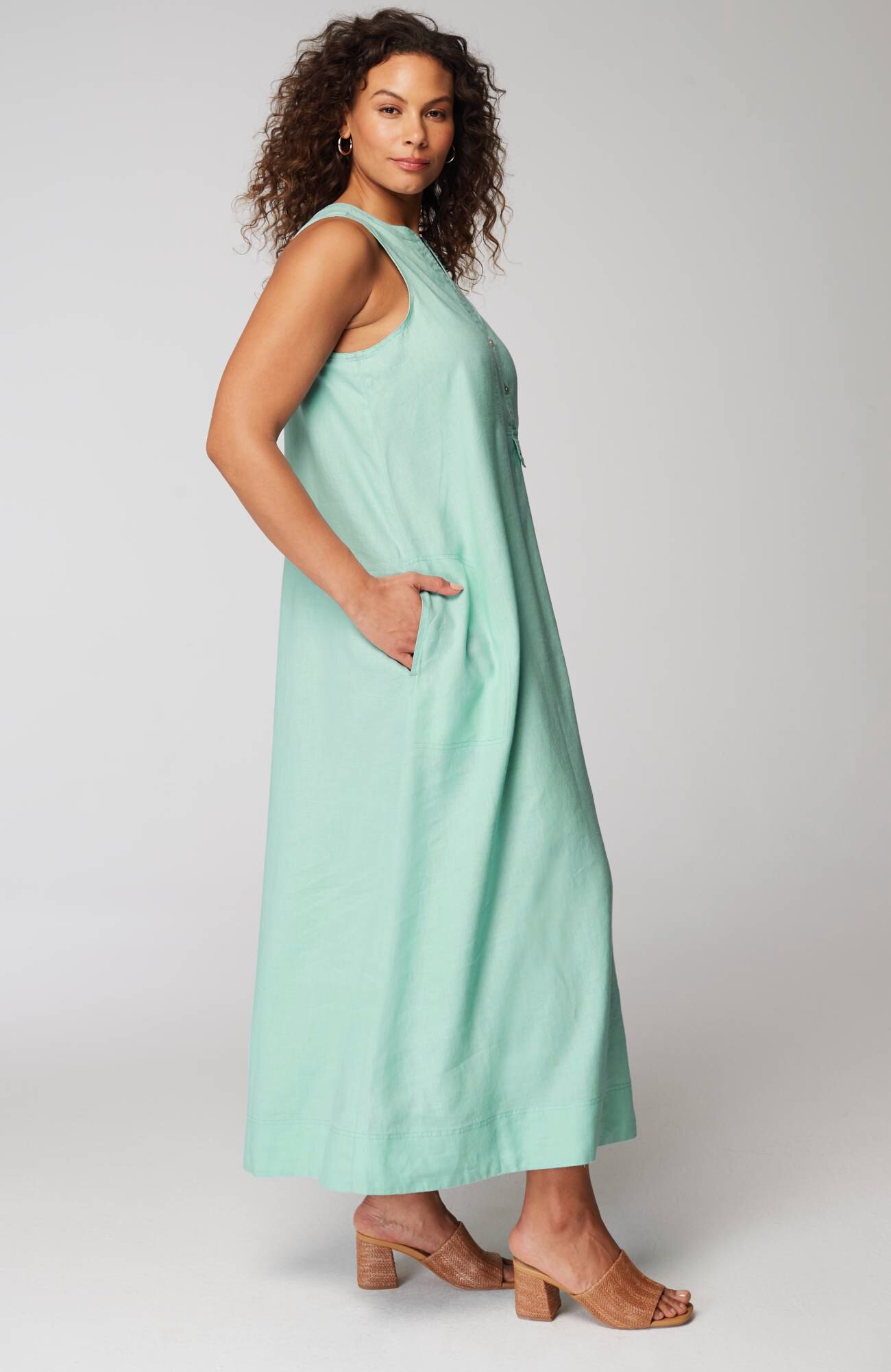 Pleated Linen Maxi Dress