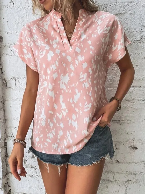 Animal Print V-Neck Short Sleeve Blouse