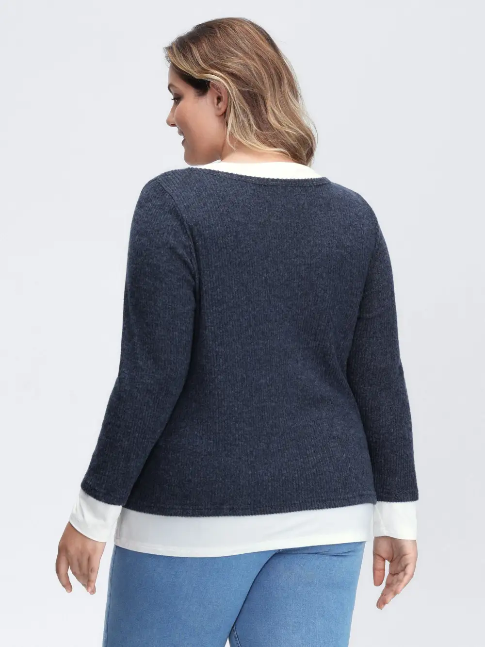 Velvety-Textured Ribbed Layered T-Shirt