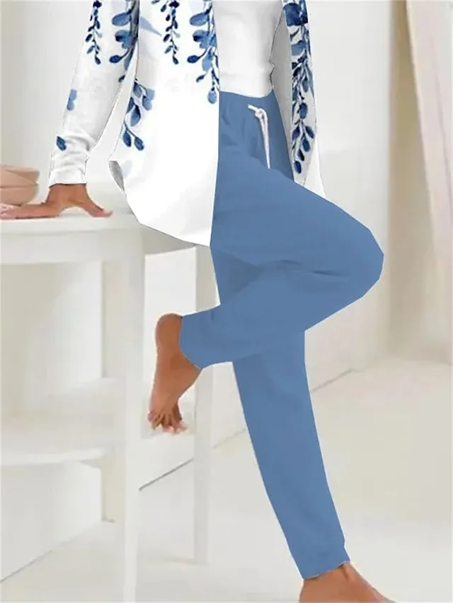 Women's Hoodie Tracksuit Pants Sets Print Outdoor Casual Active Daily Long Sleeve Hooded Black Fall & Winter