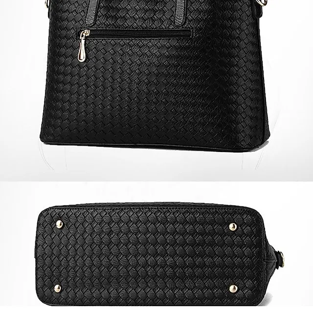 Women's Bag Set Bag Set Top Handle Bag PU Leather 3 Pcs Purse Set Daily Zipper Solid Colored Wine Black