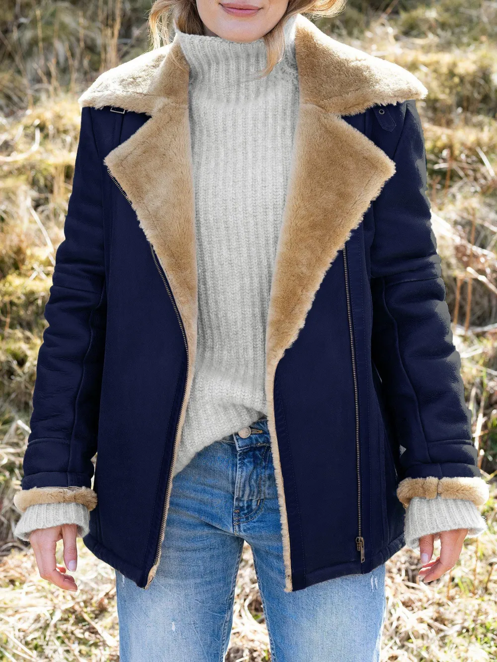 Boyfriend Aviator Sheepskin Jacket, Antique/Camel