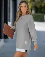 Long Sleeve Pullover Sweatshirt Zipper Slit Casual Dress