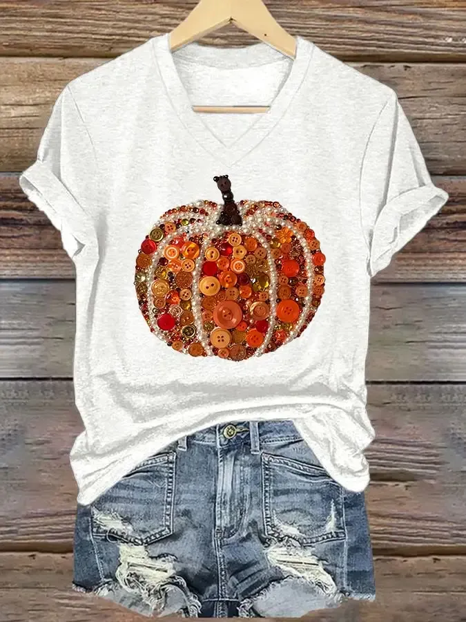 Women's Autumn Pumpkin Print Casual T-shirt