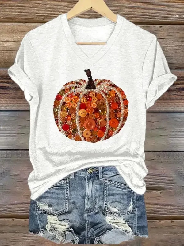 Women's Autumn Pumpkin Print Casual T-shirt