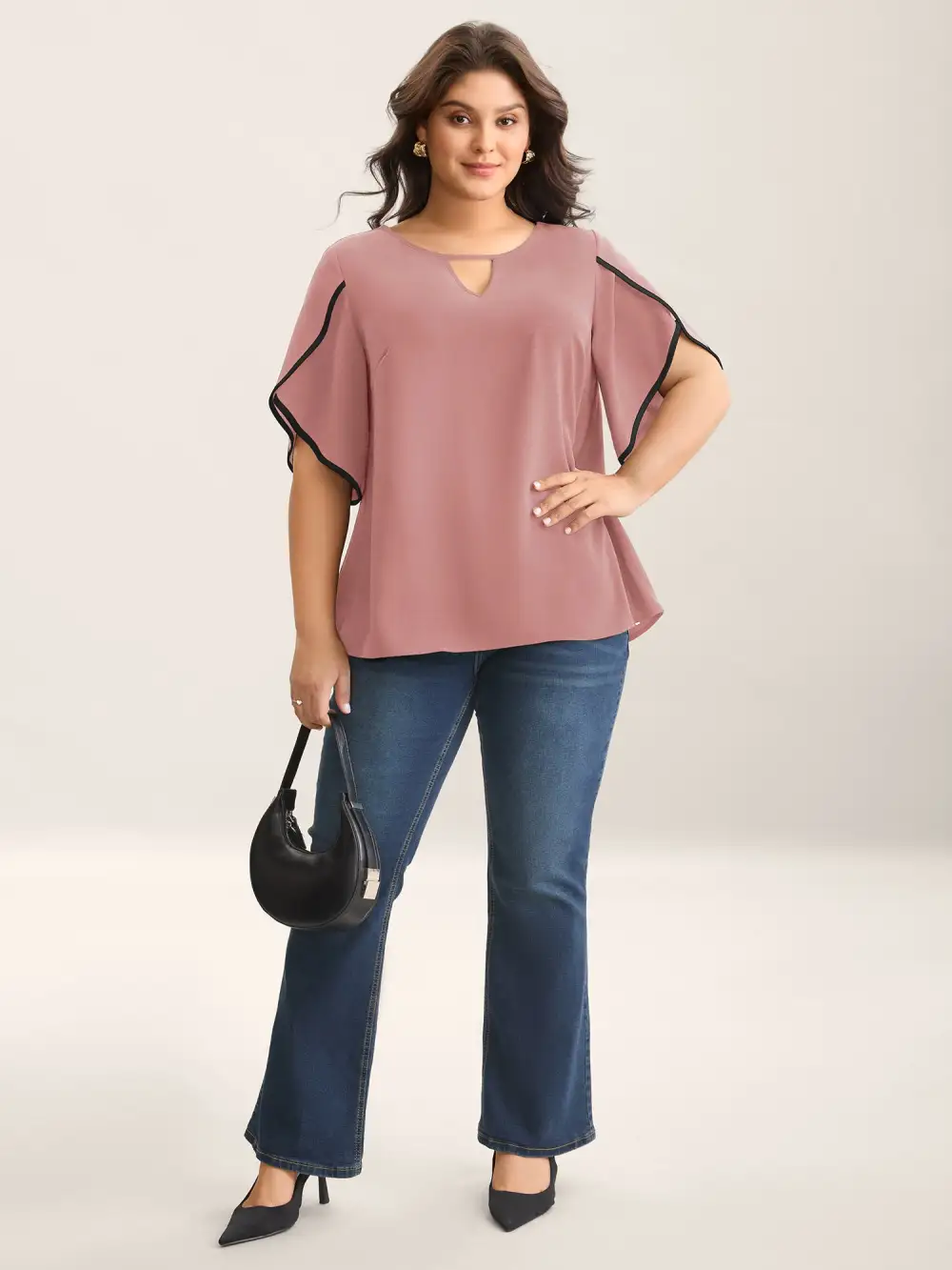 Color Contrast Petal Sleeve Shirt
