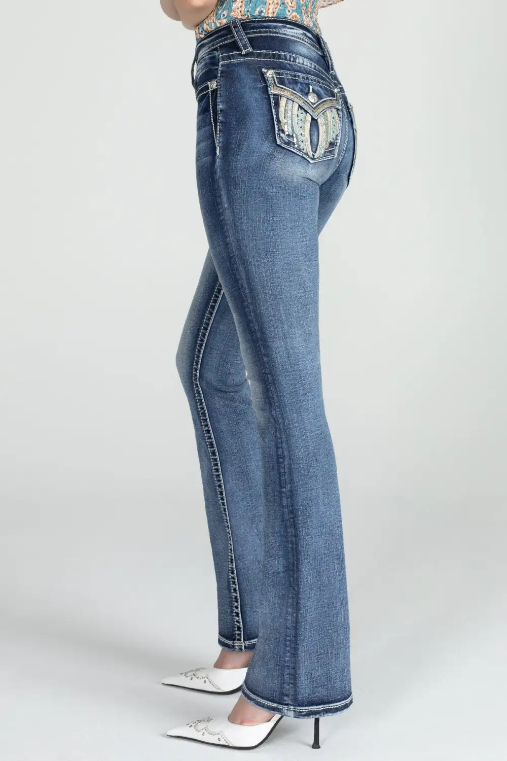 Baby Blue Wing Flap Bootcut Denim