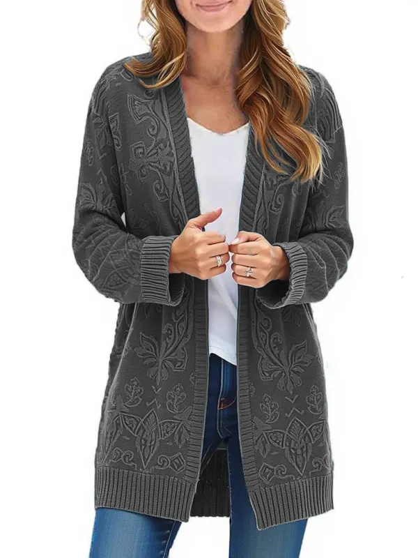 Women's long-sleeved twist knitted cardigan sweater cardigan autumn coat with pockets