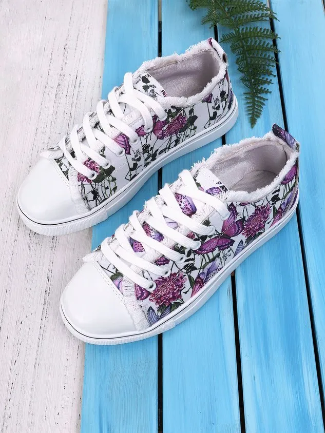 JFN Floral Light Lace Up Canvas Sneakers