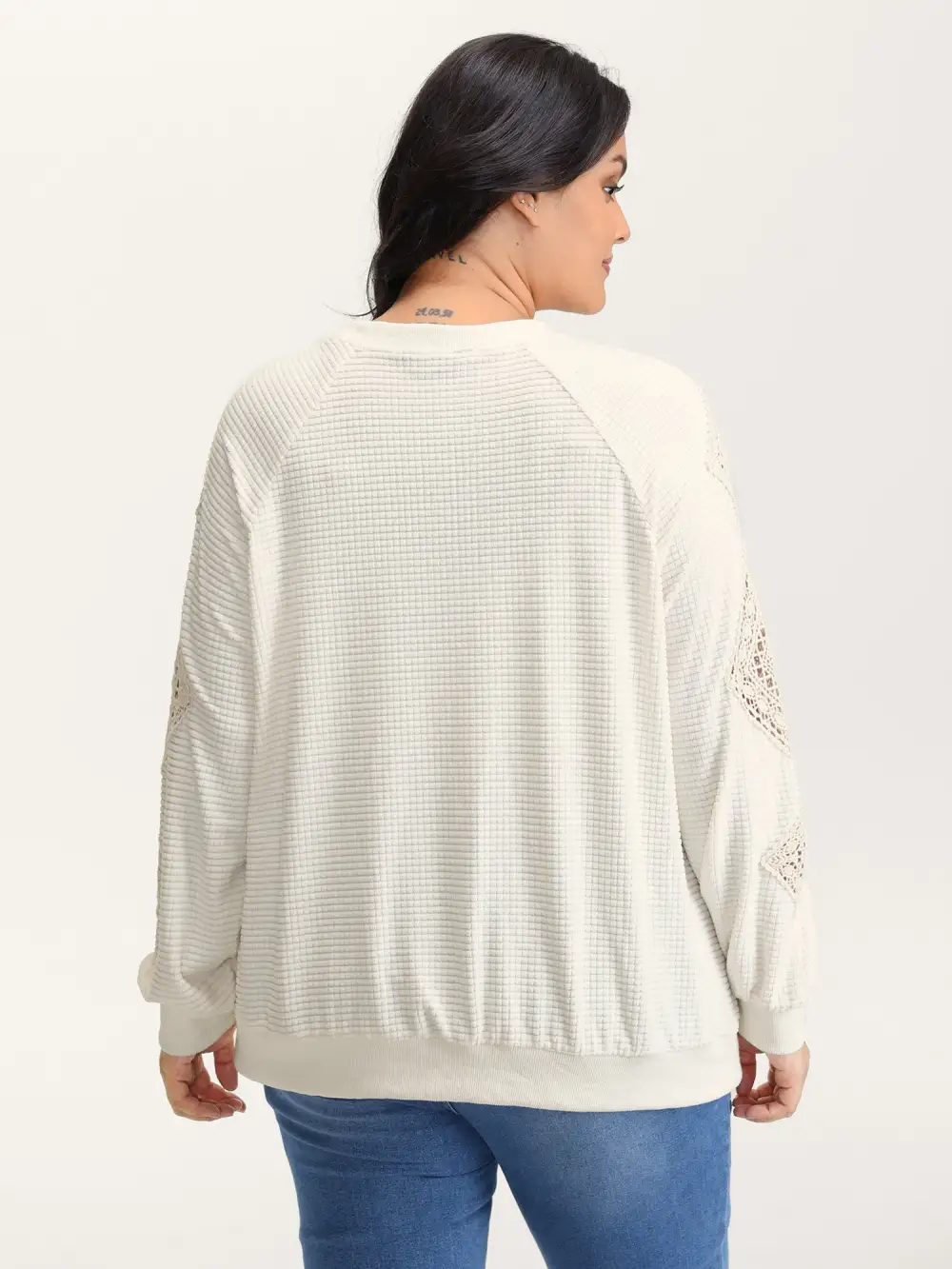 Lace Textured Sheer Sleeve Sweatshirt