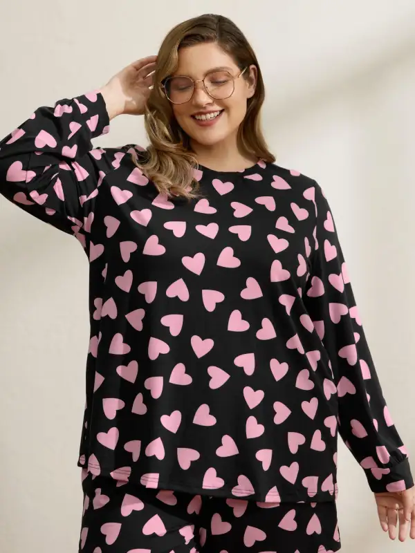Sweet Hearts Stretchy Waist Knit Loungewear Set