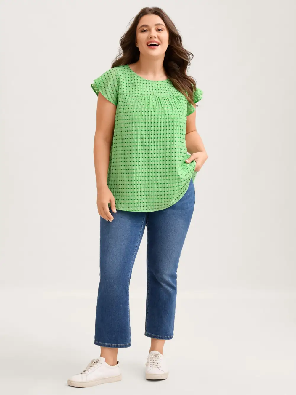 Textured Sheer Lined Flutter Sleeve Blouse