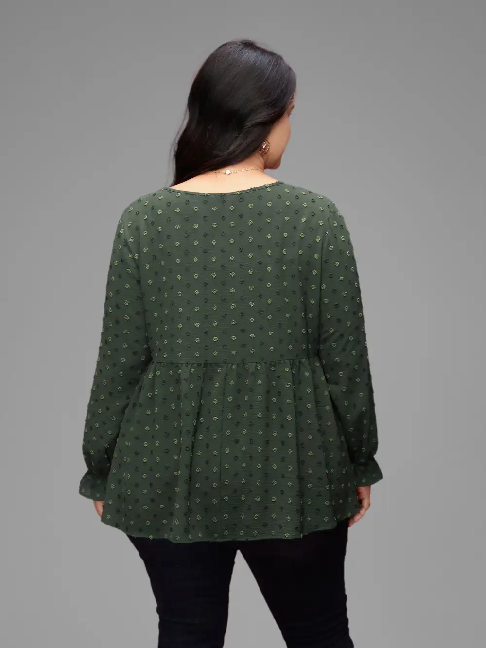 Textured Dot Elastic Cuffs A-line Blouse