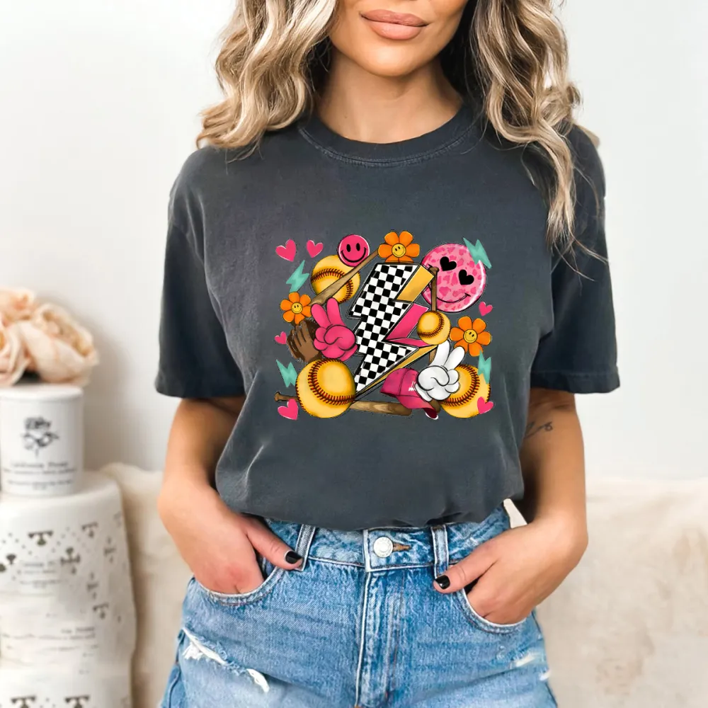 Baseball Opening Day Printed Round Neck Short Sleeve T-Shirt