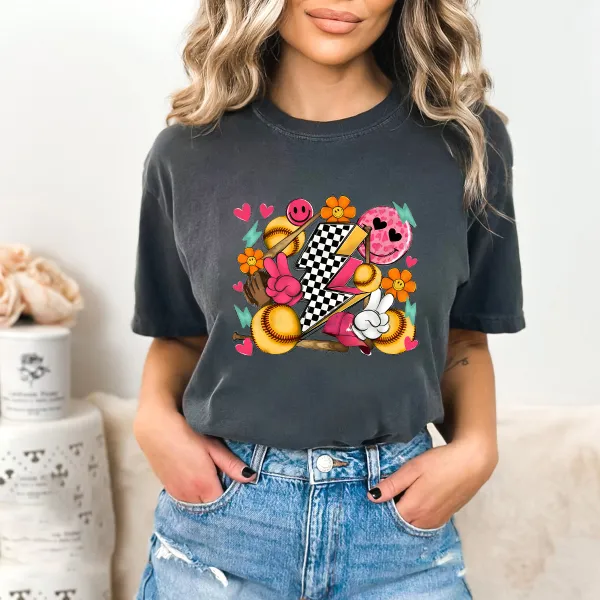 Baseball Opening Day Printed Round Neck Short Sleeve T-Shirt