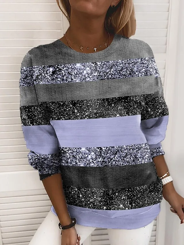 Women's Sweatshirt Pullover Stripes Print Casual Sports 3D Print Active Streetwear Hoodies Sweatshirts  Green Blue Purple