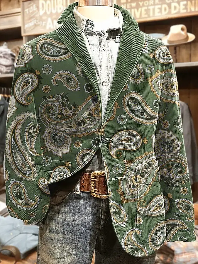 Men's Paisley Art Print Casual Coat