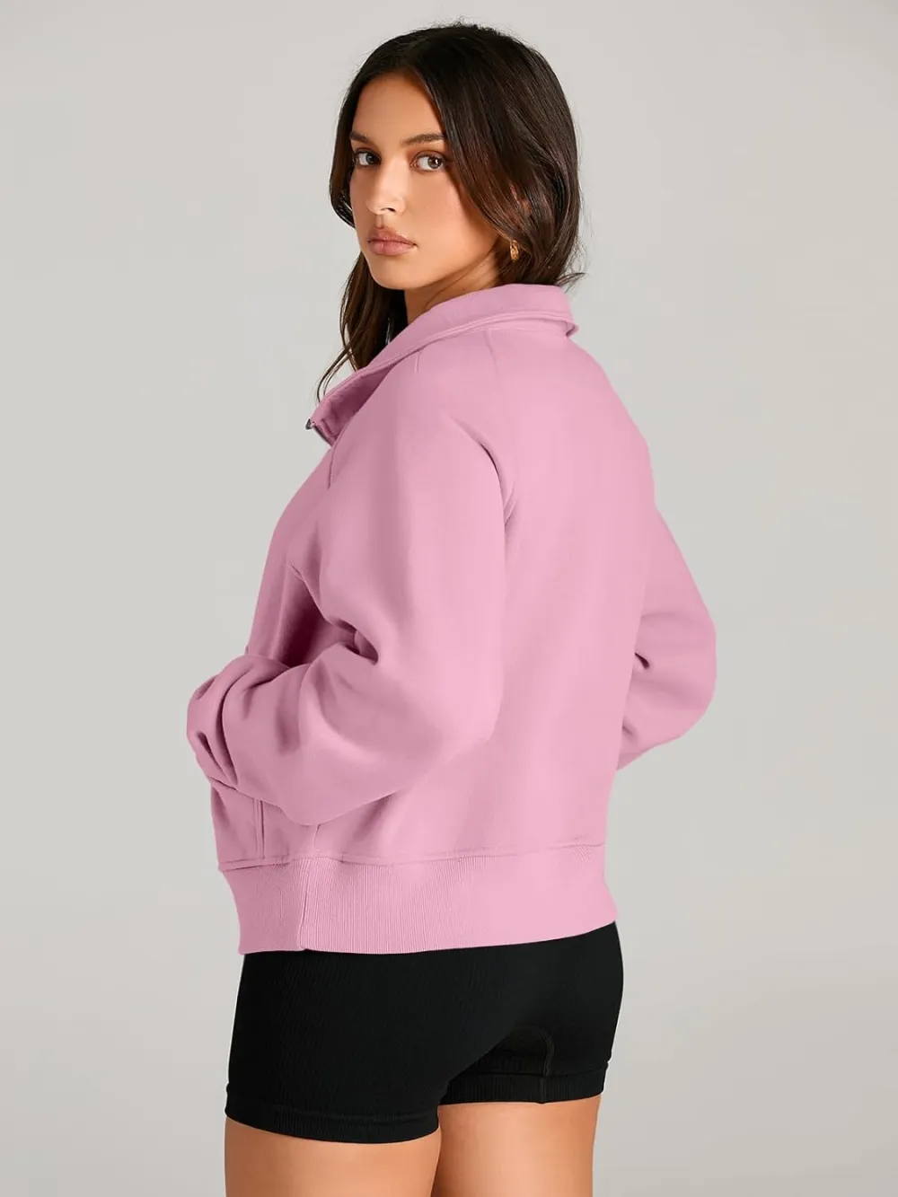Womens Sweatshirts Half Zip Cropped Pullover Fleece Quarter Zipper Hoodies Fall outfits Clothes Thumb Hole