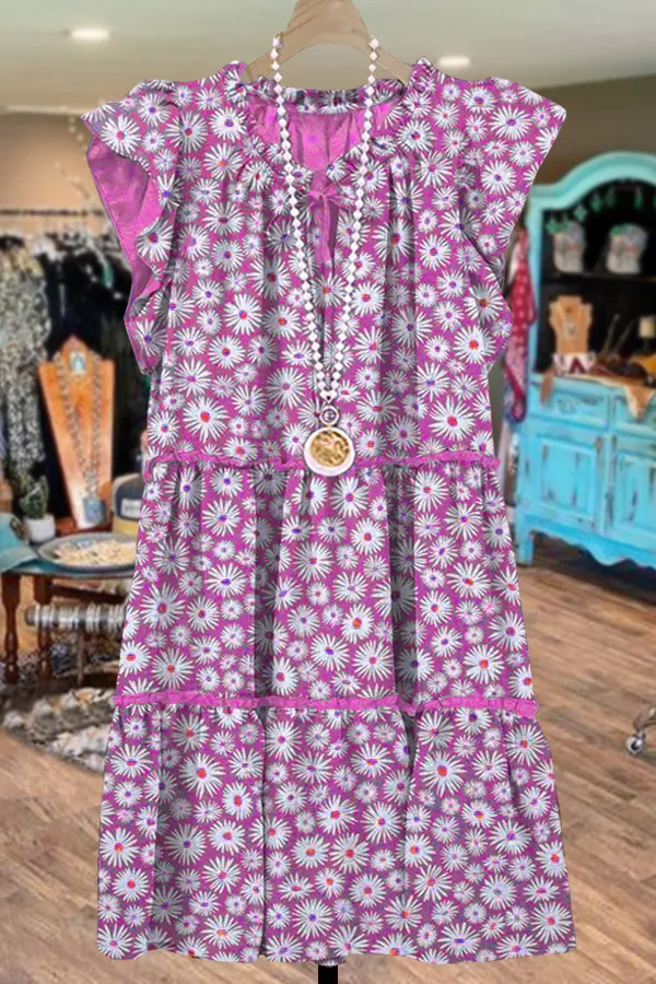 Elegant Floral Print Ruffled Dress