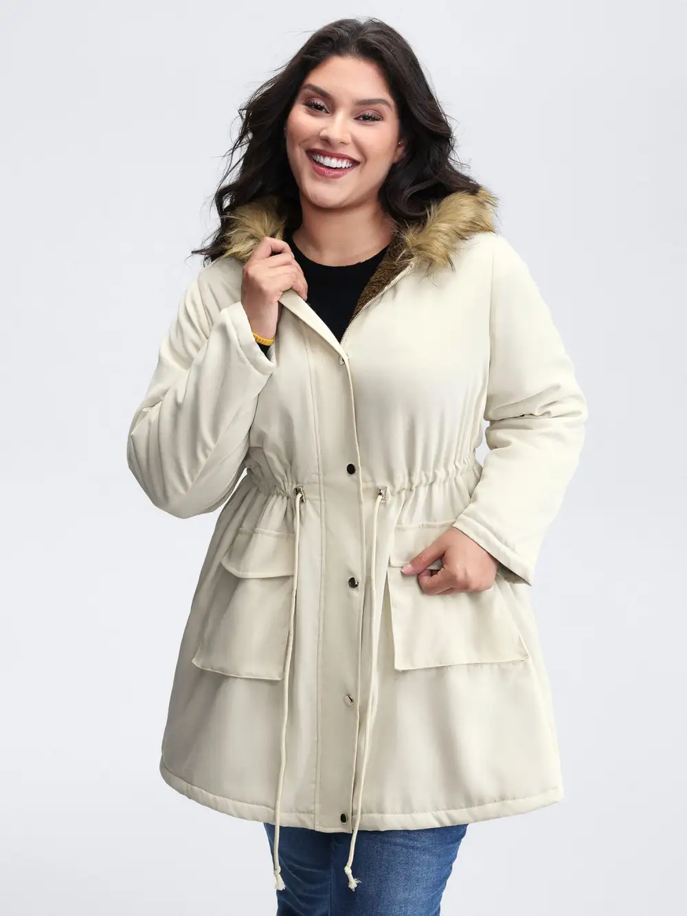 Fur Collar Adjustable Drawstring Quilted Jacket