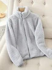 Women's Sherpa Jacket Comfortable Breathable Zipper Pocket Casual Plain Vacation Street Casual Daily Wear Zipper Regular Stand Collar Regular Fit Long Sleeve Outerwear White Pink Blue Spring Fall