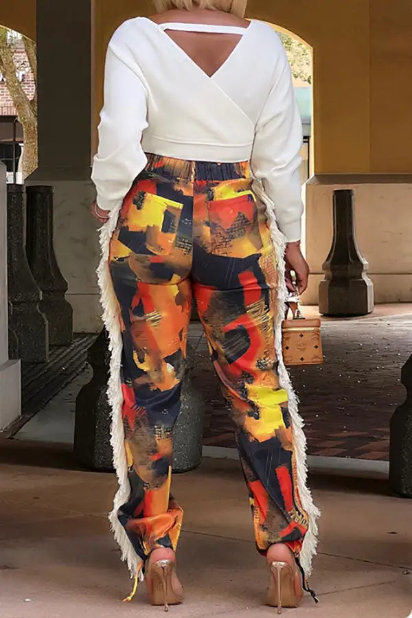 Graffiti Print Side Tassel Pants