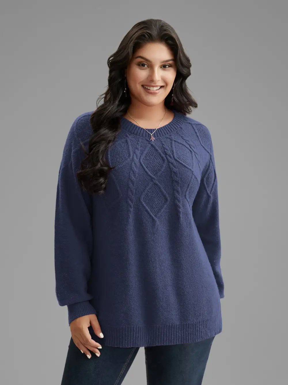 Cable Knit Bodice Crew-Neck Pullover