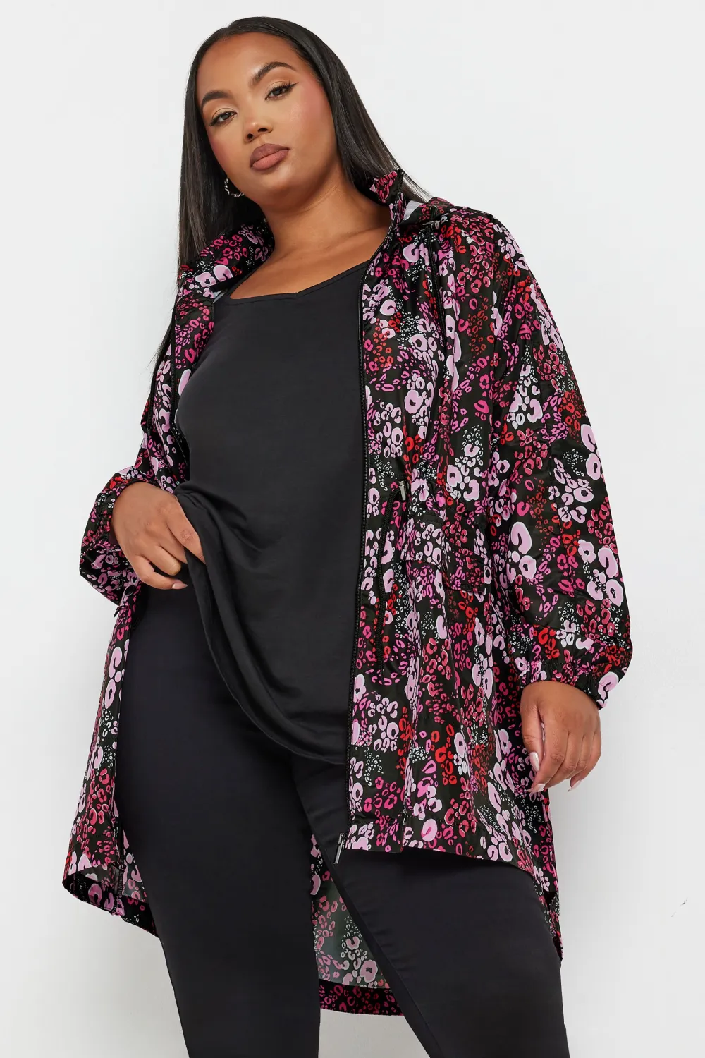 YOURS Curve Black Drawstring Lightweight Parka Jacket