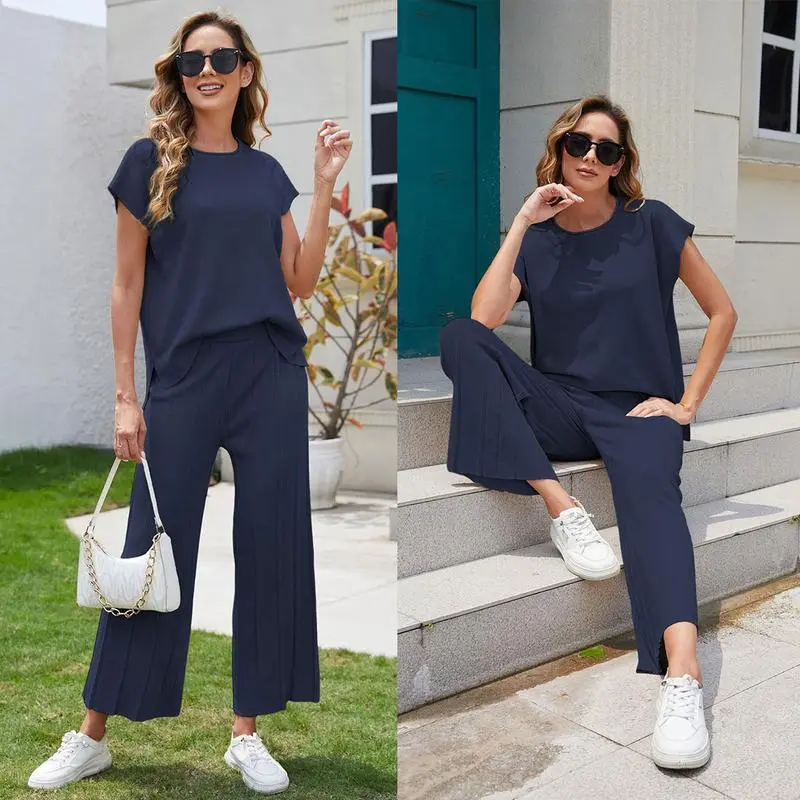 Women's Lounge Set – Soft Knit Vest Top and Matching Pants, 2 Piece Sweater Outfit for Relaxed Everyday Style