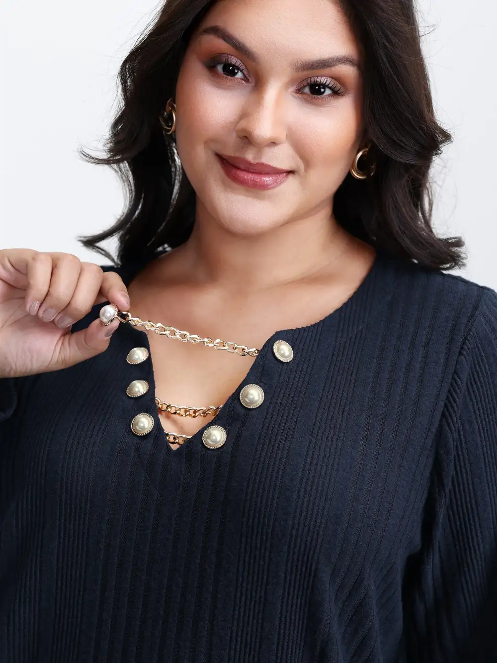 Textured Metallic Neckline Detail Stretchy Top