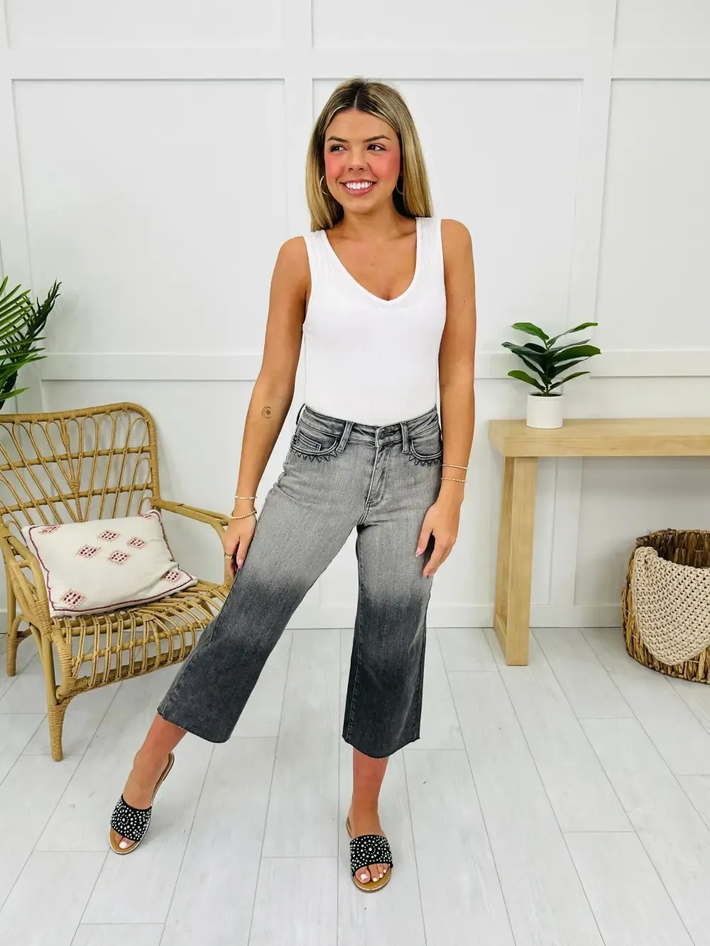 Judy Blue Pocketful of Charm Cropped Wide Leg Jeans