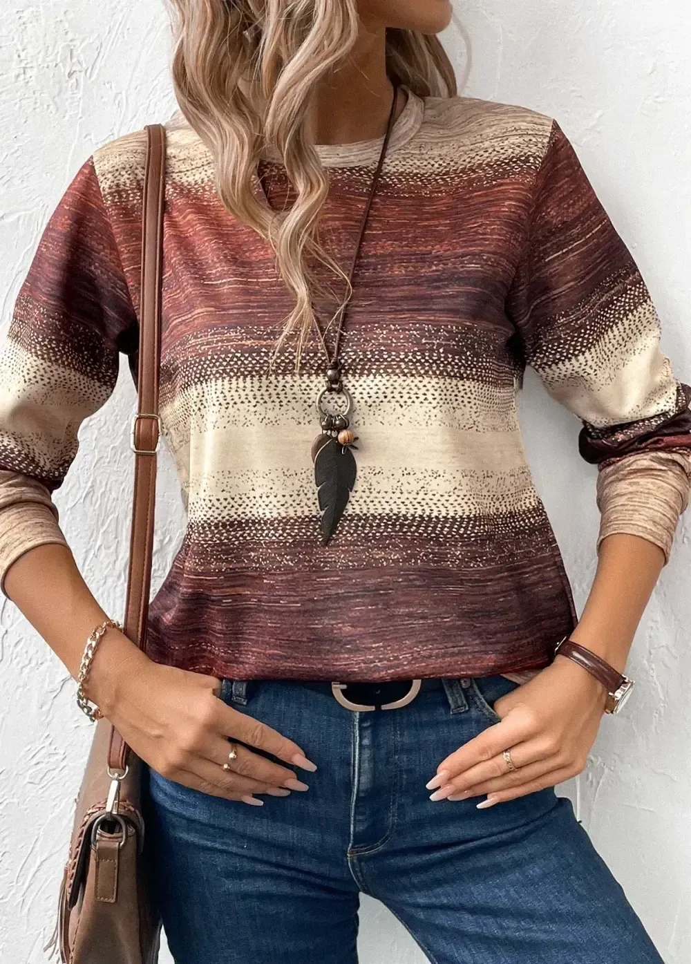 Multi Color Patchwork Tribal Print Long Sleeve Sweatshirt