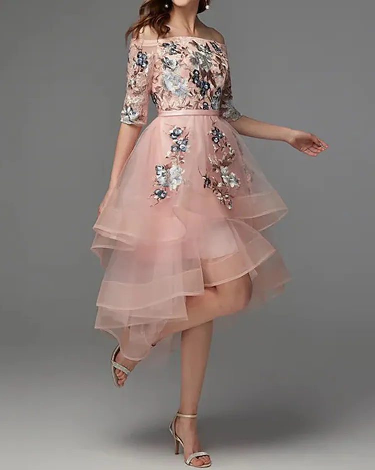 MESH EMBROIDERY IRREGULAR MIDI DRESS PARTY