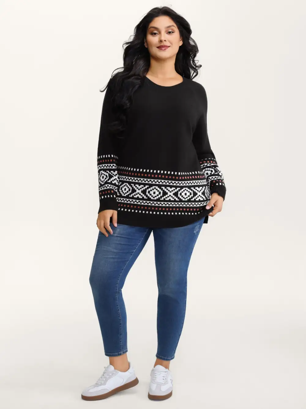 Boho Print Raglan Sleeve Pullover