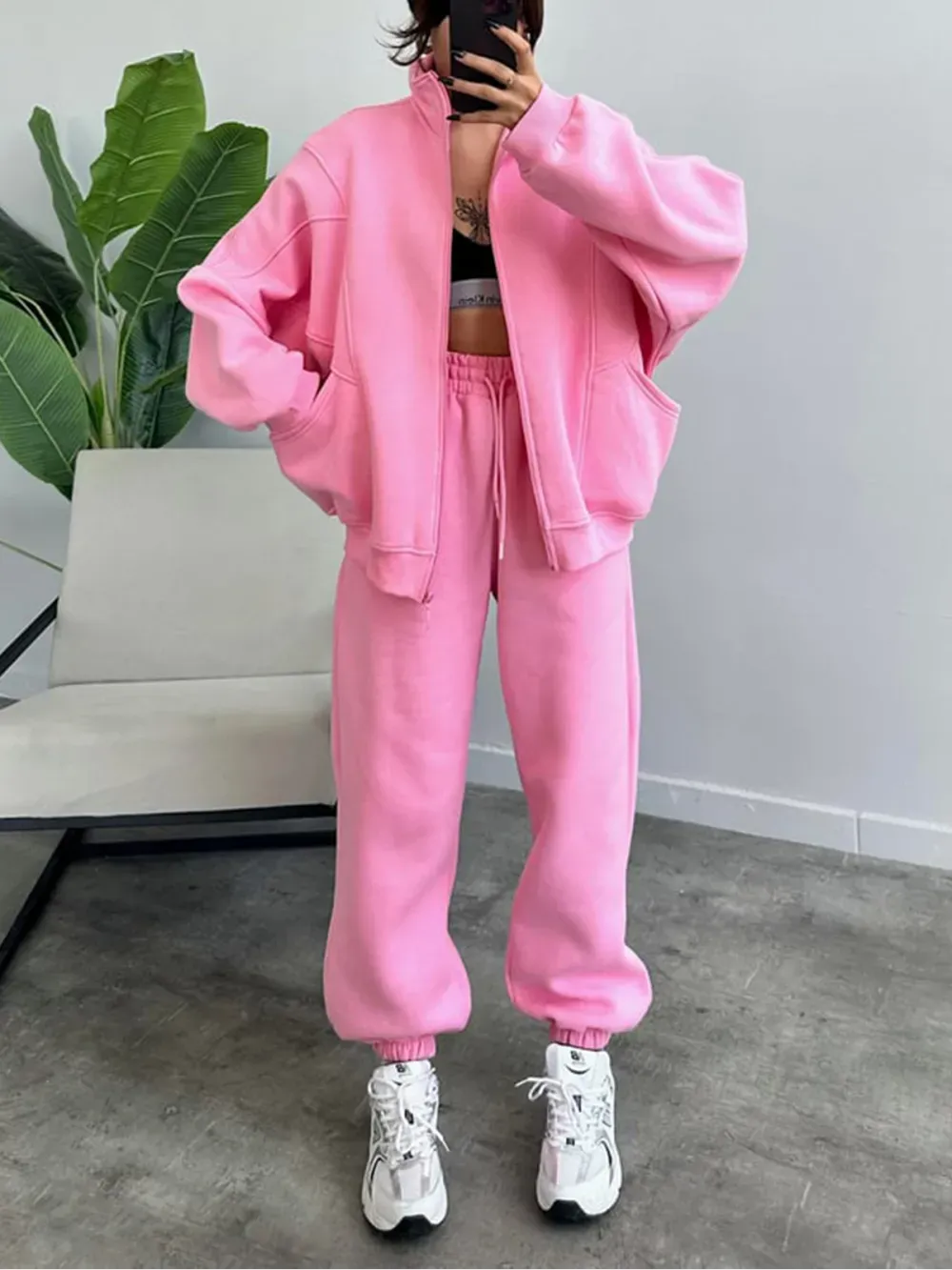 Women's 2 Piece Sets Zipper Outfits Casual Long Sleeve  Sweatsuits Sets