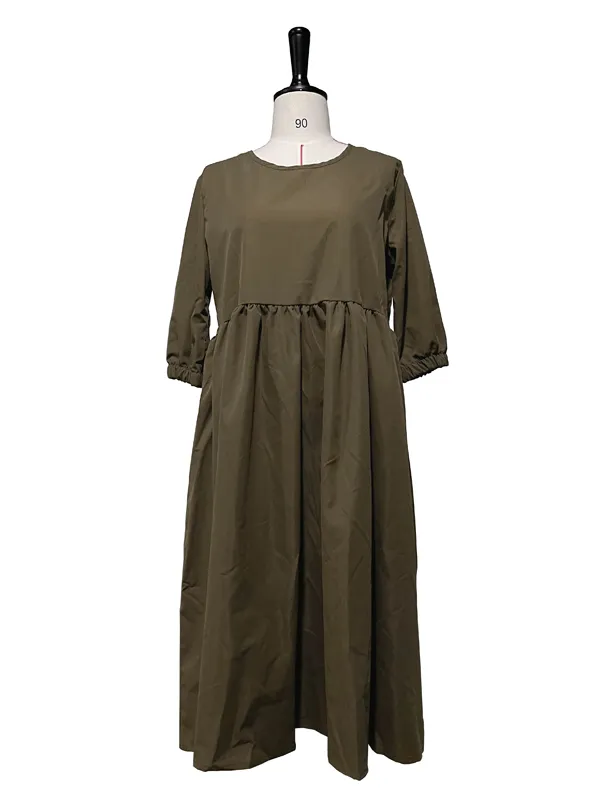 Loose High-Low Pleated Half Sleeves Round-Neck Midi Dress