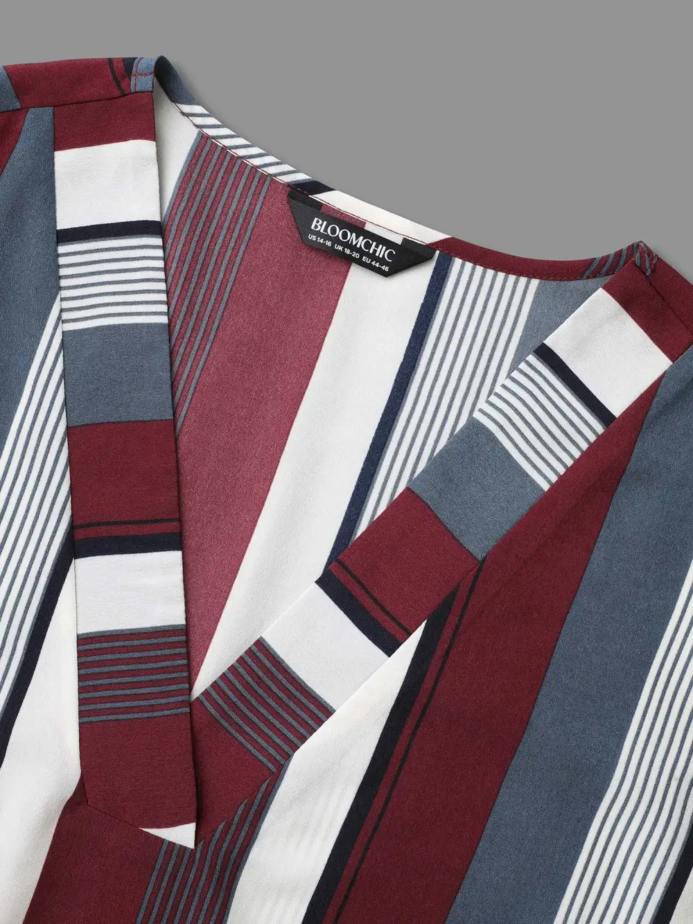 Vertical Striped V-Neck Tab Sleeve Blouse