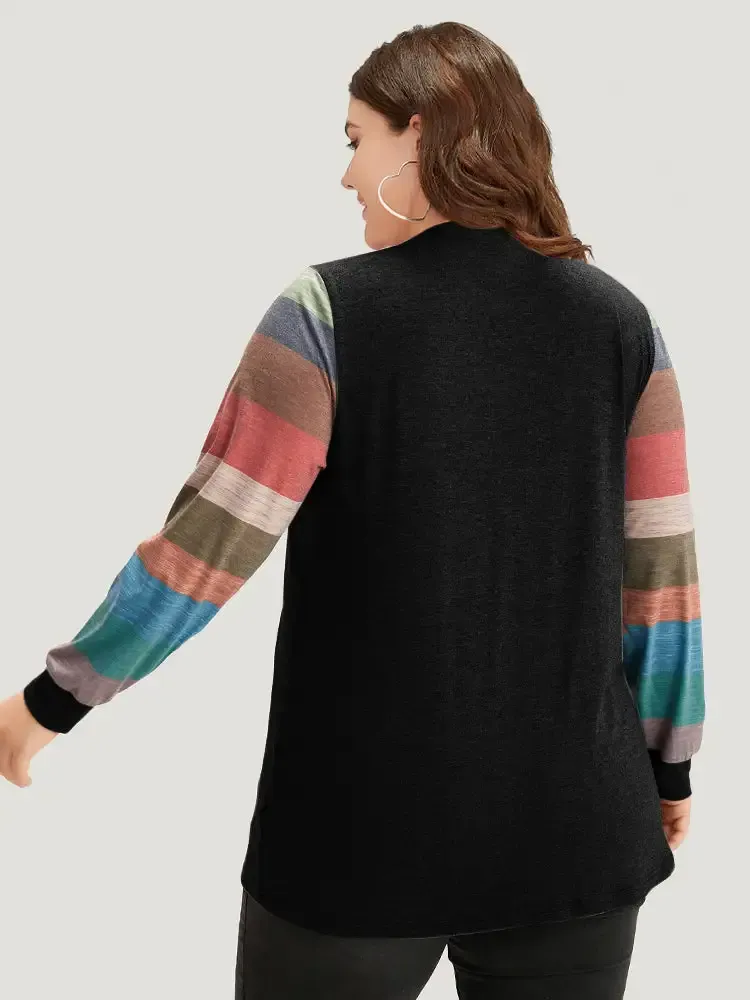 Colorblock Contrast V Neck Button Up T-Shirt