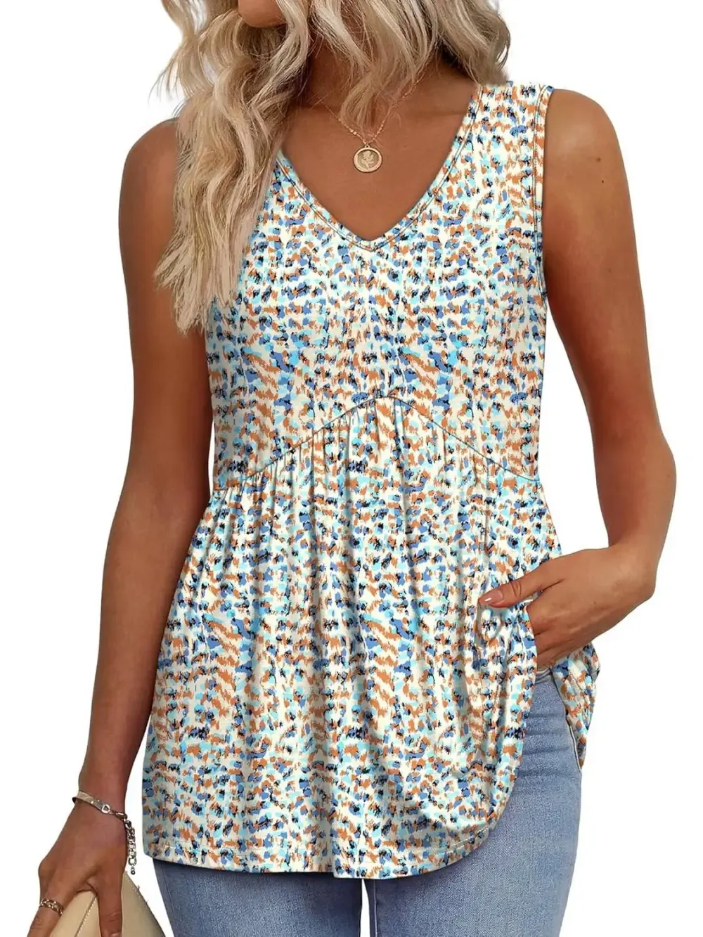 📣Women Dressy Sleeveless V Neck Babydoll Tank Tops