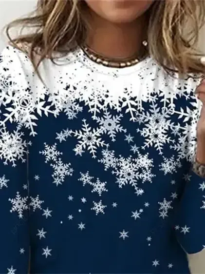 Women Long Sleeve Scoop Neck Printed Christmas Tops