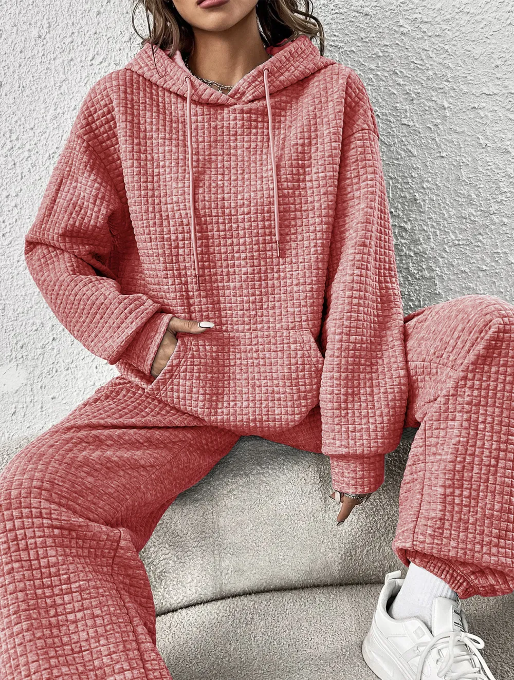 Kangaroo Pocket Drop Shoulder Drawstring Hoodie & Sweatpants
