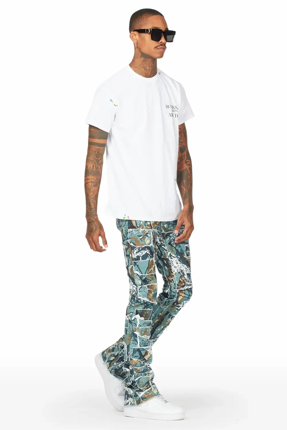 Shake Blue Tree Camo Stacked Flare Jean